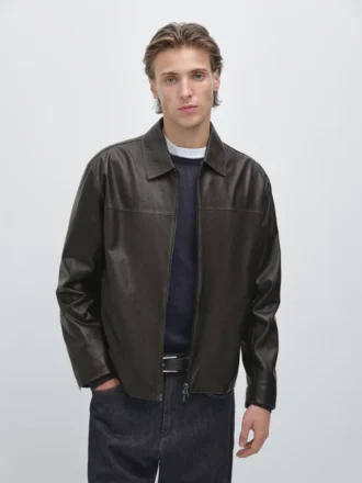 Chaqueta de cuero con efecto desgastado
