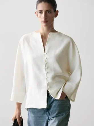 Chaqueta de lino con detalles de botones