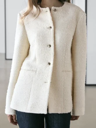 Chaqueta de mezcla de lana texturizada con botones de strass