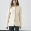 Chaqueta de mezcla de lana texturizada con botones de strass Chaqueta de mezcla de lana texturizada con botones de strass