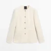 Chaqueta de mezcla de lana texturizada con botones de strass Chaqueta de mezcla de lana texturizada con botones de strass