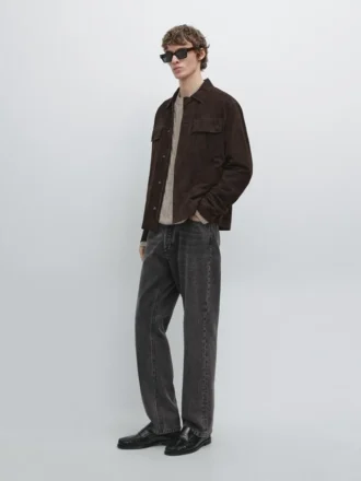 Chaqueta de piel de ante con bolsillos