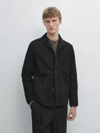 Chaqueta de piel de ante con bolsillos