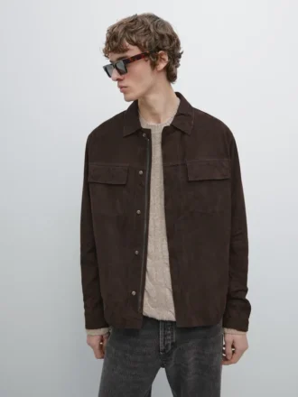 Chaqueta de piel de ante con bolsillos