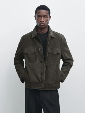 Chaqueta de piel de ante con bolsillos