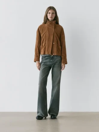 Chaqueta de piel de ante con botones