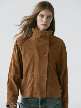 Chaqueta de piel de ante con botones