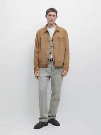 Chaqueta de piel de ante con detalle de bolsillo