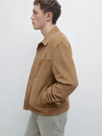 Chaqueta de piel de ante con detalle de bolsillo