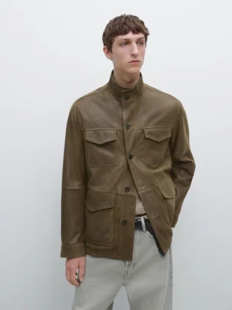 Chaqueta de piel de cabra con efecto desgastado