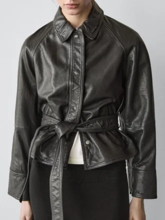 Chaqueta de piel napa con cinturón