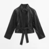 Chaqueta de piel napa con cinturón