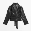Chaqueta de piel napa con cinturón