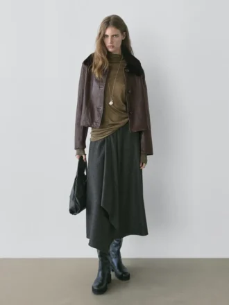 Chaqueta de piel napa con cuello de piel de cordero