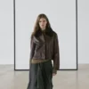 Chaqueta de piel napa con cuello de piel de cordero Chaqueta de piel napa con cuello de piel de cordero
