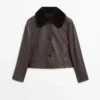 Chaqueta de piel napa con cuello de piel de cordero Chaqueta de piel napa con cuello de piel de cordero