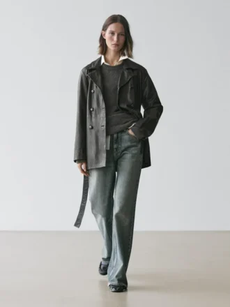 Chaqueta de piel napa con detalle de cinturón