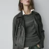 Chaqueta de piel napa con detalle de cinturón Chaqueta de piel napa con detalle de cinturón