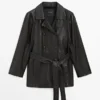 Chaqueta de piel napa con detalle de cinturón Chaqueta de piel napa con detalle de cinturón