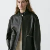 Chaqueta de piel napa con detalles en los bolsillos Chaqueta de piel napa con detalles en los bolsillos