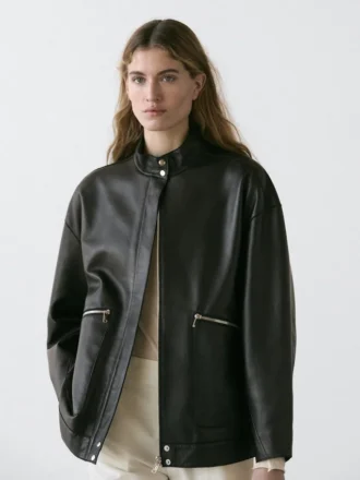 Chaqueta de piel napa con detalles en los bolsillos