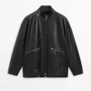 Chaqueta de piel napa con detalles en los bolsillos Chaqueta de piel napa con detalles en los bolsillos