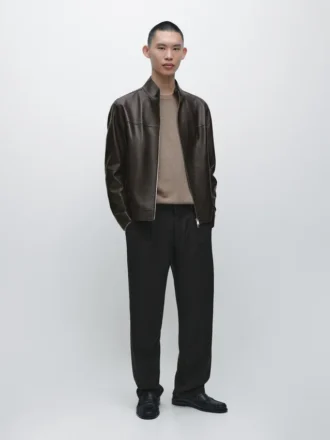 Chaqueta de piel napa con efecto desgastado