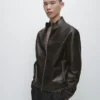 Chaqueta de piel napa con efecto desgastado Chaqueta de piel napa con efecto desgastado
