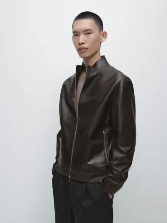 Chaqueta de piel napa con efecto desgastado