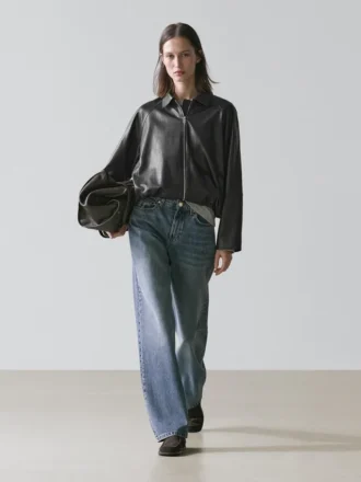Chaqueta oversize de piel napa