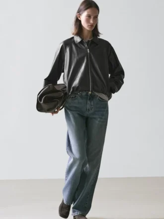 Chaqueta oversize de piel napa