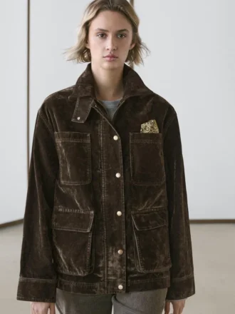 Chaqueta vaquera flocada con detalle de cuello