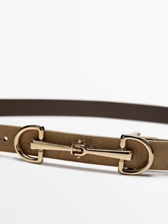 Cinturón de cuero de gamuza de estilo Equestrian