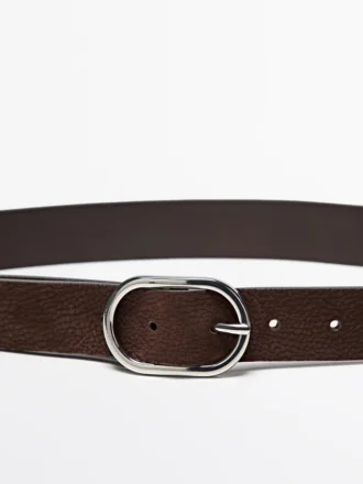 Cinturón de piel de nubuck con hebilla ovalada