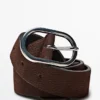 Cinturón de piel de nubuck con hebilla ovalada Cinturón de piel de nubuck con hebilla ovalada