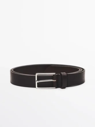 Cinturón de piel napa con hebilla rectangular