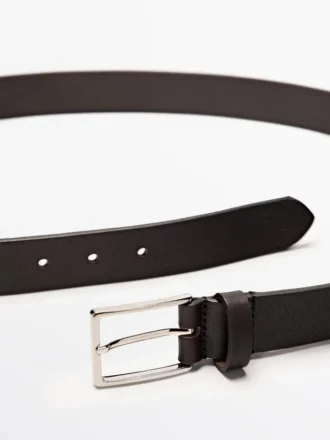 Cinturón de piel napa con hebilla rectangular