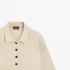 Cárdigan de cuello polo de punto de algodón