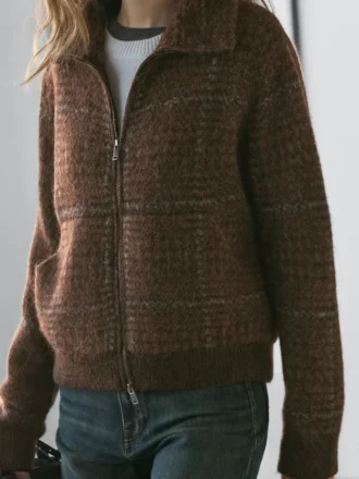 Cárdigan de punto a cuadros con textura de fieltro y alpaca