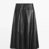 Falda midi de piel napa con costuras Falda midi de piel napa con costuras