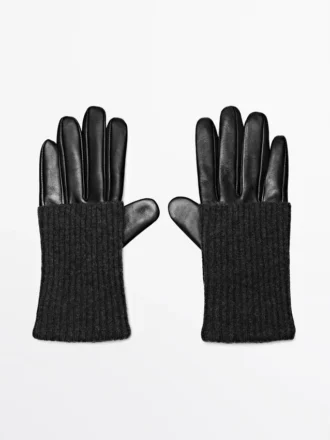 Guantes de napa y punto en contraste Guantes de napa y punto en contraste