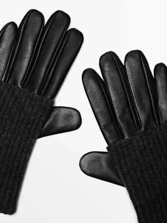 Guantes de napa y punto en contraste Guantes de napa y punto en contraste