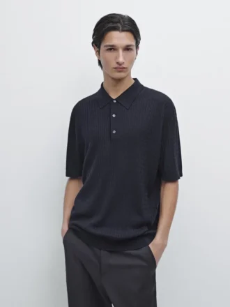 Jerséu de polo de punto de lana merino