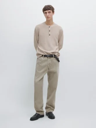 Jerséu de punto de algodón con cuello Henley