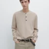 Jerséu de punto de algodón con cuello Henley Jerséu de punto de algodón con cuello Henley