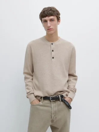 Jerséu de punto de algodón con cuello Henley