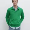 Jerséu de punto de algodón con cuello polo Jerséu de punto de algodón con cuello polo