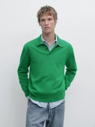 Jerséu de punto de algodón con cuello polo