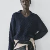 Jerséu de punto de mezcla de algodón con cuello de polo Jerséu de punto de mezcla de algodón con cuello de polo