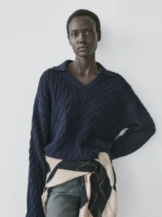 Jerséu de punto de mezcla de algodón con cuello de polo Jerséu de punto de mezcla de algodón con cuello de polo